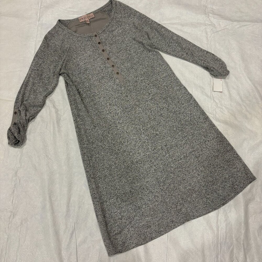 Philosophy Heather Gray Knit above knee Dress with Buttons xs